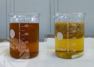 Résultat après la floculation des eaux de nettoyages d'équipements de production viticole